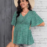 Summer New Small Floral Print V-neck Ruffle Maternity Top main image 3