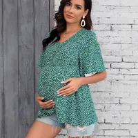 Summer New Small Floral Print V-neck Ruffle Maternity Top main image 4