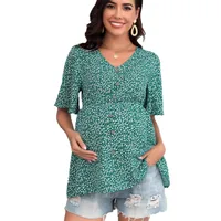 Summer New Small Floral Print V-neck Ruffle Maternity Top main image 5
