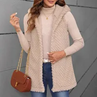 New Arrival Women's Double-Sided Plush Particle Embossed Sleeveless Hooded Vest Coat main image 1