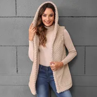 New Arrival Women's Double-Sided Plush Particle Embossed Sleeveless Hooded Vest Coat main image 2