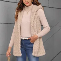 New Arrival Women's Double-Sided Plush Particle Embossed Sleeveless Hooded Vest Coat main image 3