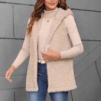 New Arrival Women's Double-Sided Plush Particle Embossed Sleeveless Hooded Vest Coat main image 4