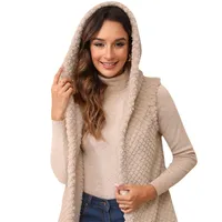 New Arrival Women's Double-Sided Plush Particle Embossed Sleeveless Hooded Vest Coat main image 5