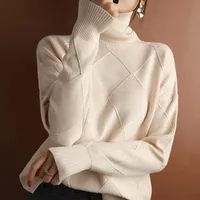 Sy612#  Foreign Trade Fashion High Collar Diamond Lattice Smooth Texture Solid Color Pullover Sweater Elegant Half Turtleneck main image 1