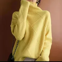 Sy612#  Foreign Trade Fashion High Collar Diamond Lattice Smooth Texture Solid Color Pullover Sweater Elegant Half Turtleneck main image 2