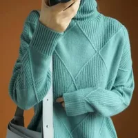 Sy612#  Foreign Trade Fashion High Collar Diamond Lattice Smooth Texture Solid Color Pullover Sweater Elegant Half Turtleneck main image 3
