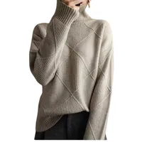 Sy612#  Foreign Trade Fashion High Collar Diamond Lattice Smooth Texture Solid Color Pullover Sweater Elegant Half Turtleneck main image 4