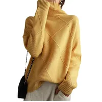 Sy612#  Foreign Trade Fashion High Collar Diamond Lattice Smooth Texture Solid Color Pullover Sweater Elegant Half Turtleneck main image 5
