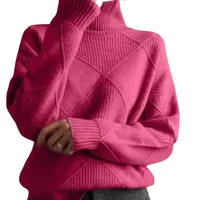 Sy612#  Foreign Trade Fashion High Collar Diamond Lattice Smooth Texture Solid Color Pullover Sweater Elegant Half Turtleneck sku image 17