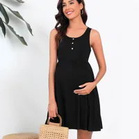 Spring And Summer New Maternity Clothes Solid Color Loose Double Pocket Fashion Sleeveless Button Vest Dress main image 1