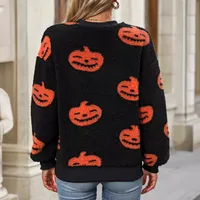 Flash Velvet    Women's Autumn And Winter New  Halloween Printed Plush Loose Pullover Sweatershirt main image 2