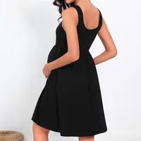 Spring And Summer New Maternity Clothes Solid Color Loose Double Pocket Fashion Sleeveless Button Vest Dress main image 4