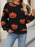 Flash Velvet    Women's Autumn And Winter New  Halloween Printed Plush Loose Pullover Sweatershirt sku image 3