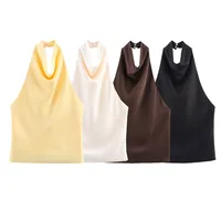 Women's Clothing Ins Internet Hot Silk Satin Texture Graceful And Fashionable Hanging Collar Top main image 2