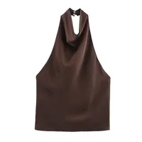 Women's Clothing Ins Internet Hot Silk Satin Texture Graceful And Fashionable Hanging Collar Top sku image 12