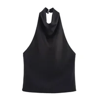 Women's Clothing Ins Internet Hot Silk Satin Texture Graceful And Fashionable Hanging Collar Top sku image 5