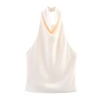 Women's Clothing Ins Internet Hot Silk Satin Texture Graceful And Fashionable Hanging Collar Top sku image 2