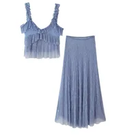 Exclusive For   Women's Clothing  Ins Popular Lace Laminated Decoration Suspender Top Skirt Suit sku image 9