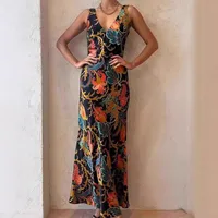 Hot Products Positioning Printing Backless Sleeveless Swing Long Dress main image 1