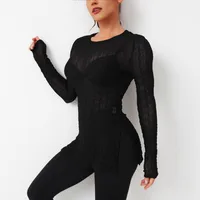 Spring And Summer See-through Elastic Net Women New Sexy Hollow Out Beach Sun Protection Blouse Long Sleeve Round Neck T main image 3