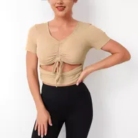Sexy Sweet And Spicy Style V-neck Knitted T-shirt Lace-up Navel-Exposed Design Short Sleeve Top main image 1