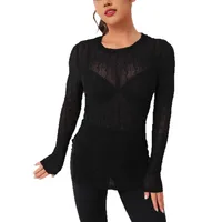 Spring And Summer See-through Elastic Net Women New Sexy Hollow Out Beach Sun Protection Blouse Long Sleeve Round Neck T main image 5