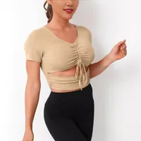Sexy Sweet And Spicy Style V-neck Knitted T-shirt Lace-up Navel-Exposed Design Short Sleeve Top main image 3