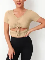 Sexy Sweet And Spicy Style V-neck Knitted T-shirt Lace-up Navel-Exposed Design Short Sleeve Top sku image 5