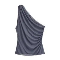 Women's Clothing Ins Internet Hot Pleated Asymmetric Top main image 4