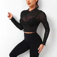 Spring And Summer New Women's Stand-up Collar Long-Sleeved Mesh Transparent Sequined Decorative T-shirt Top main image 2
