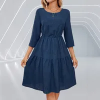 Spring And Summer New Women's Tight Waist 3/4 Sleeve Round Neck Dress main image 2