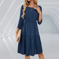Spring And Summer New Women's Tight Waist 3/4 Sleeve Round Neck Dress main image 4