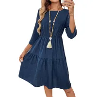 Spring And Summer New Women's Tight Waist 3/4 Sleeve Round Neck Dress main image 5
