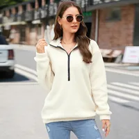 Women's Plush Casual Top Half Zipper Pullover Long Sleeve Sweatshirt Sweatshirt sku image 2