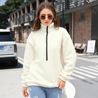 Women's Plush Casual Top Half Zipper Pullover Long Sleeve Sweatshirt Sweatshirt main image 2