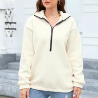 Women's Plush Casual Top Half Zipper Pullover Long Sleeve Sweatshirt Sweatshirt main image 3