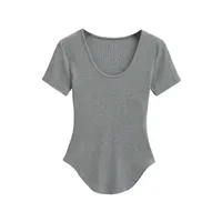 Women's Clothing Hot Sale At  Sexy Hot Girl Style U-Neck Ant Waist Short Sleeve T-shirt sku image 3