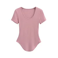 Women's Clothing Hot Sale At  Sexy Hot Girl Style U-Neck Ant Waist Short Sleeve T-shirt sku image 10