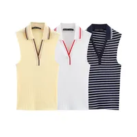 Women's Clothing Ins Internet Hot Fashion All-Match Rib Sleeveless Polo Collar Knitted Vest Top main image 1