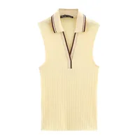 Women's Clothing Ins Internet Hot Fashion All-Match Rib Sleeveless Polo Collar Knitted Vest Top sku image 5