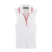 Women's Clothing Ins Internet Hot Fashion All-Match Rib Sleeveless Polo Collar Knitted Vest Top sku image 3
