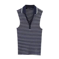 Women's Clothing Ins Internet Hot Fashion All-Match Rib Sleeveless Polo Collar Knitted Vest Top sku image 8