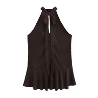 Women's Clothing Ins Internet Hot Laminated Decoration Bow Hanging Collar Top sku image 7