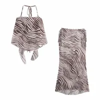 Women's Clothing  Ins Popular Laminated Animal Print Lace-up Vest Skirt main image 1