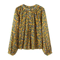 Women's Clothing  Hot-Selling Floral-Print Temperament Breathable And Loose French Bishop Sleeves Top sku image 9