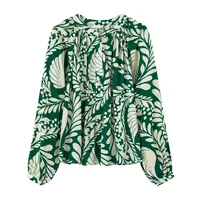 Women's Clothing  Hot-Selling Floral-Print Temperament Breathable And Loose French Bishop Sleeves Top sku image 8