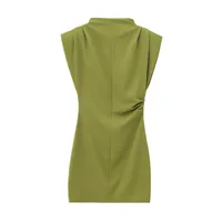 Women's Clothing Hot Sale At   Style Half Turtleneck Solid Color Pleated Belt Padded Shoulder Dress main image 2