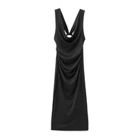 Women's Clothing Hot Sale At  Back Bow Tie Draped Collar Sleeveless Slim Fit Midi Skirt Dress sku image 2