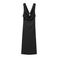 Women's Clothing Hot Sale At  Back Bow Tie Draped Collar Sleeveless Slim Fit Midi Skirt Dress main image 2